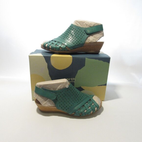 Earth Leather Perforated Wedge Sandals- Pisa Galli Teal Green 7.5 Med NIB - Picture 5 of 6